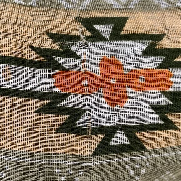 Aztec Print Eternity Scarf Tan Gray Orange Tassels 100% Polyester - Picture 6 of 9